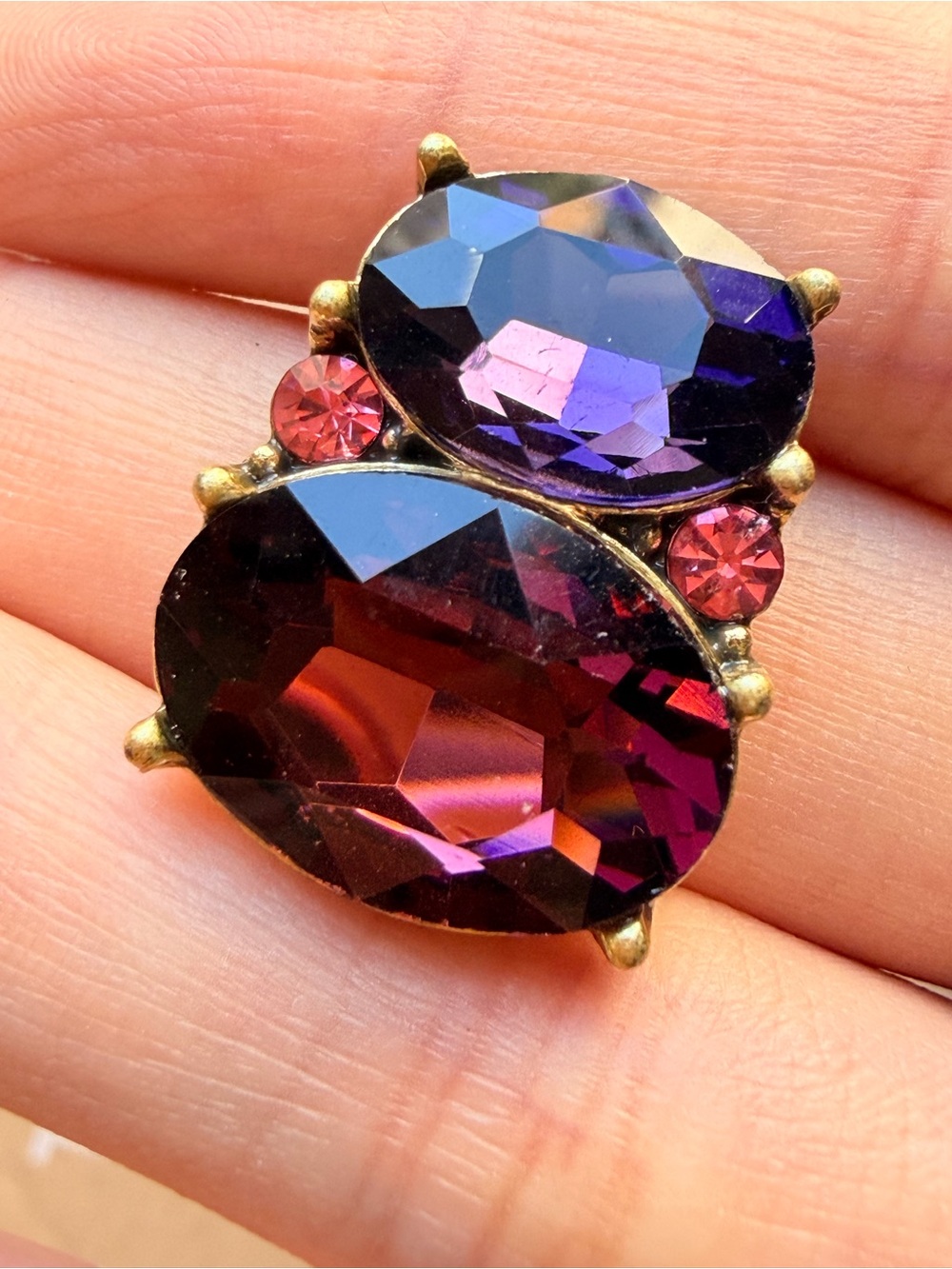Gold-Tone Purple & Burgundy Crystal Stud Earrings - Picture 2 of 7